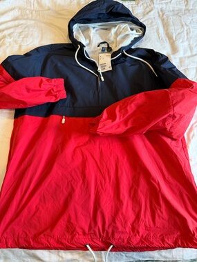 H&M Navy and White Hooded Windbreaker Jacket